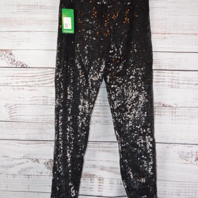 TIPSY ELVES Black Sequin Pants Leggings Women Medium Stretch High Waist NWT